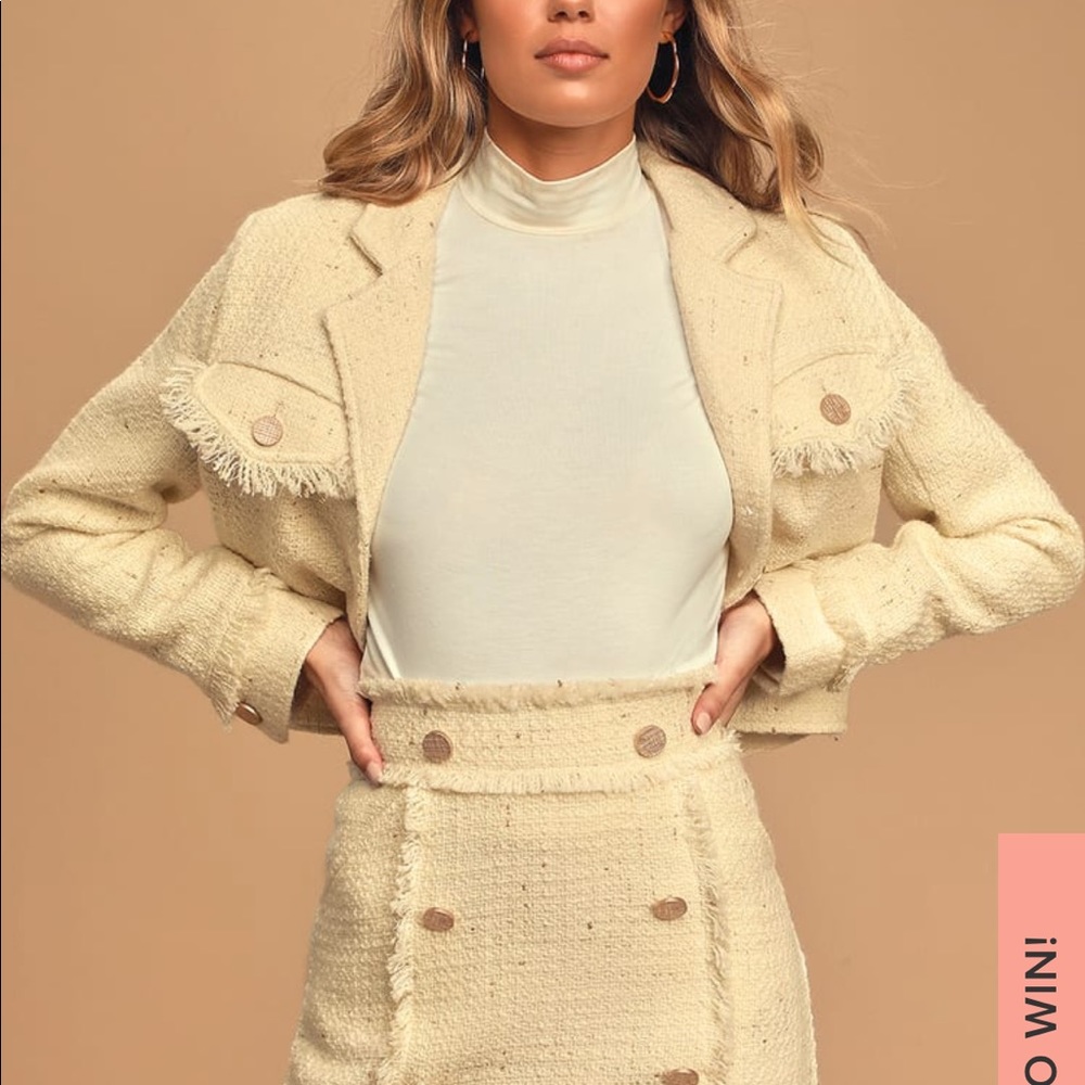 LULUS Prim and Proper Cream Tweed Mini Skirt